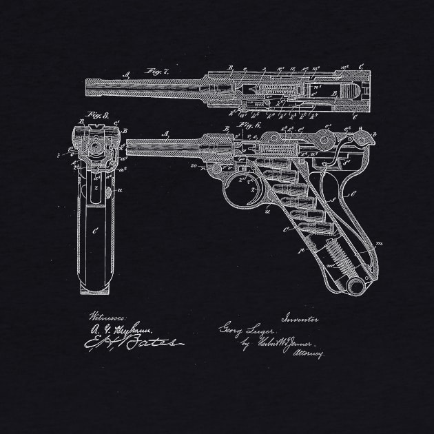 recoil loading small arms Vintage Patent Drawing by TheYoungDesigns